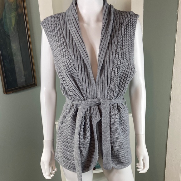 No Boundaries Sweaters - No Boundaries Gray Knit Sleeveless Cardigan Sweater Vest Belted Shrug XLarge XL